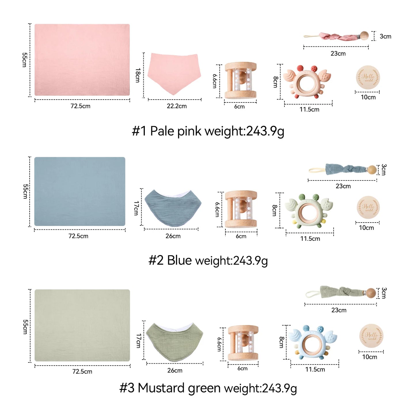 6-Piece Newborn Gift Set – Bath & Sensory Toy Collection with Teether, Towel, and Wooden Rattle