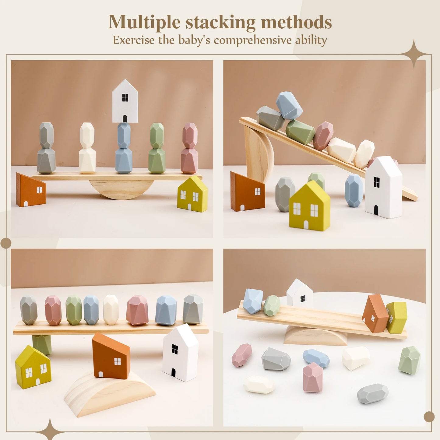 Wooden Balancing & Threading Toy Set – Animals, Shapes & Beads for Fine Motor Development