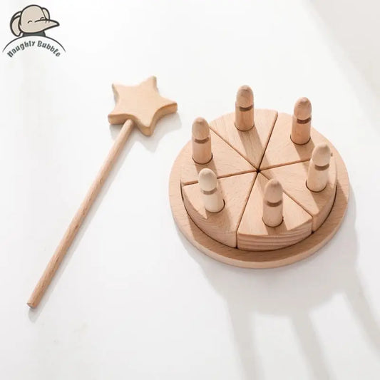 Wooden Birthday Cake Toy – Montessori-Inspired Cognitive & Pretend Play Set